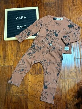 Zara Brown Mickey Print Thermal Set 2/3T